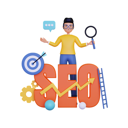 Homem fazendo otimização de mecanismos de pesquisa  3D Icon