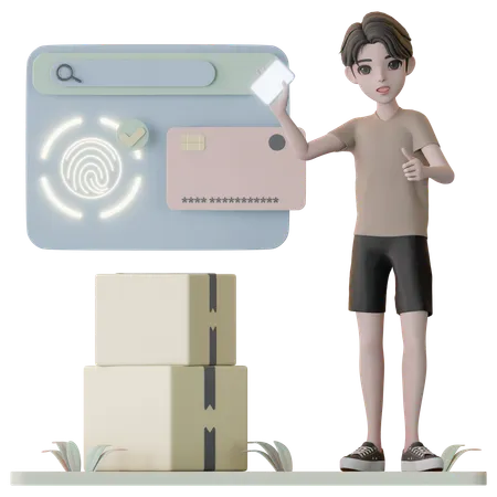 Homem fazendo pagamento seguro com cartão  3D Illustration