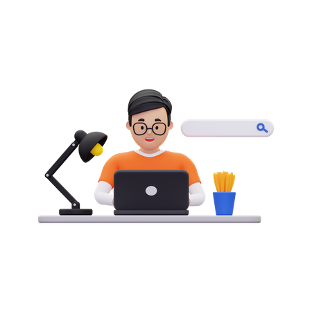 Homem fazendo pesquisa na internet  3D Illustration