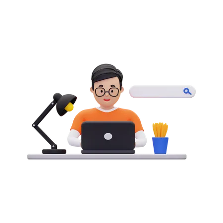 Homem fazendo pesquisa na internet  3D Illustration