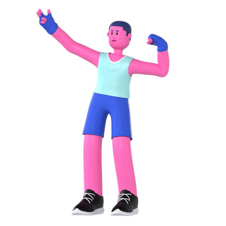 Homem fazendo pose de músculo  3D Illustration