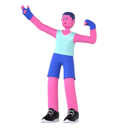 Homem fazendo pose de músculo  3D Illustration