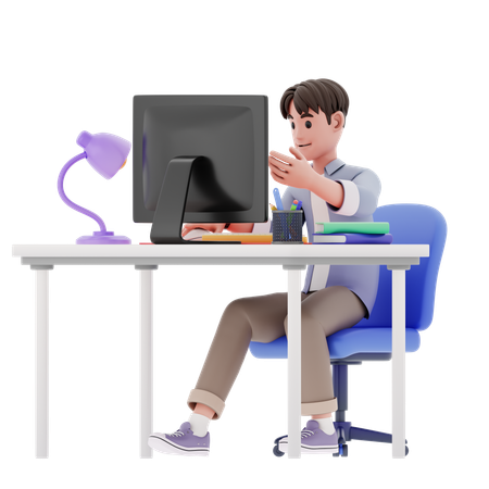 Homem fazendo reunião online  3D Illustration