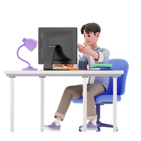 Homem fazendo reunião online  3D Illustration