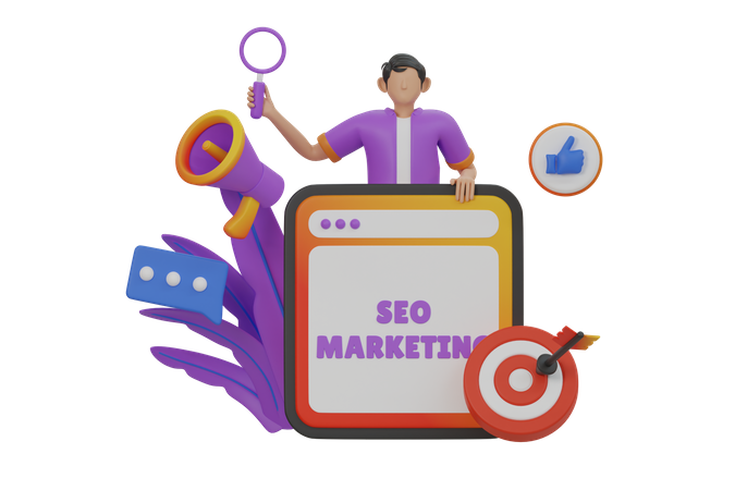 Homem fazendo SEO Marketing  3D Illustration