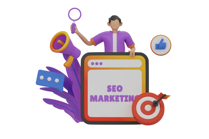 Homem fazendo SEO Marketing  3D Illustration