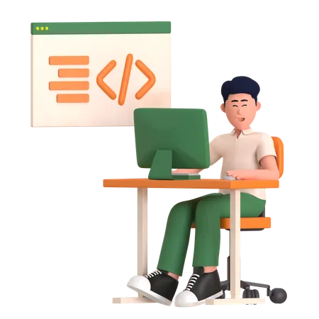 Homem fazendo trabalho de programação  3D Illustration