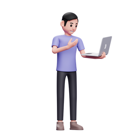 Homem fazendo videochamada no laptop  3D Illustration