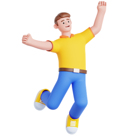 Homem feliz pulando  3D Illustration