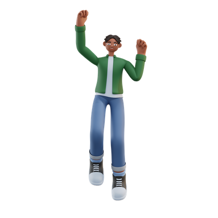 Homem feliz pulando  3D Illustration