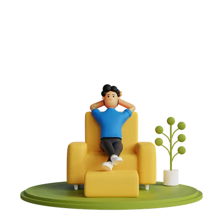Homem feliz relaxando na cadeira  3D Illustration