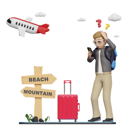 Homem fica confuso ao encontrar local de viagem  3D Icon