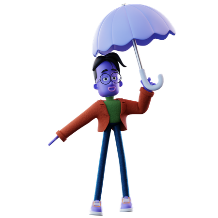 Homem flexível segurando guarda-chuva  3D Illustration