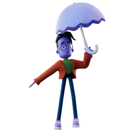 Homem flexível segurando guarda-chuva  3D Illustration