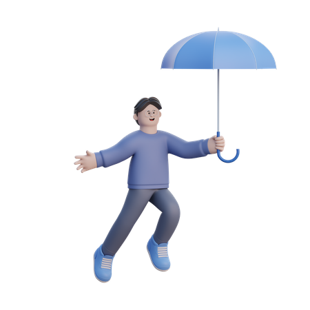 Homem flutuando com um guarda-chuva  3D Illustration