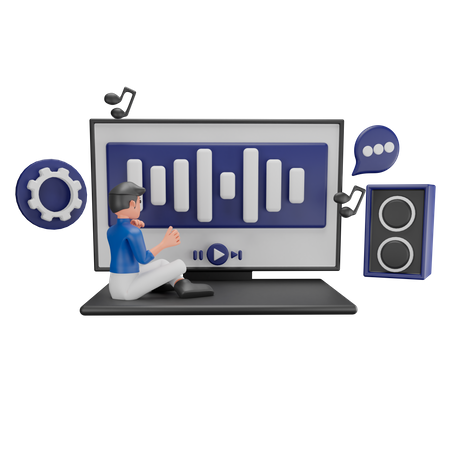 Homem gravando podcast de áudio  3D Icon
