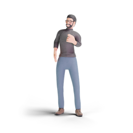 Homem hipster apontando o gesto do dedo  3D Illustration