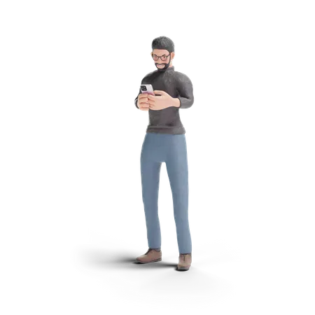 Homem hipster conversando no telefone  3D Illustration