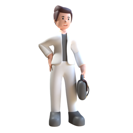 Homem segura bolsa de escritório  3D Illustration