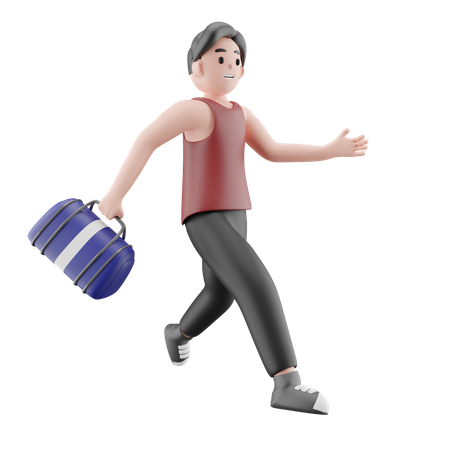 Homem indo à academia com bolsa  3D Illustration