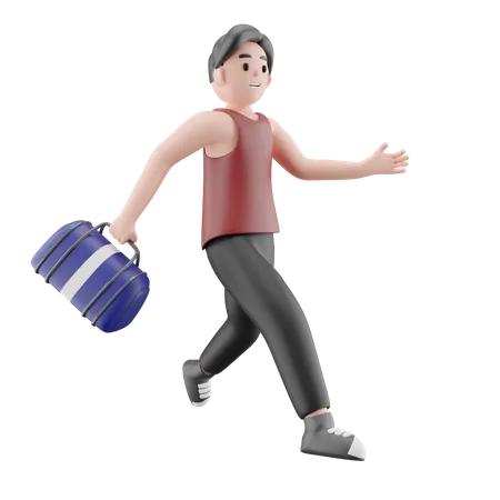 Homem indo à academia com bolsa  3D Illustration