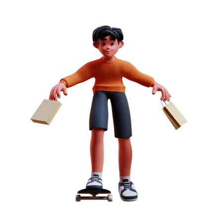 Homem indo às compras  3D Illustration