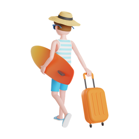 Homem saindo de férias na praia  3D Illustration