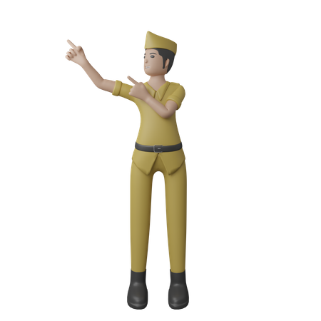 Homem indonésio apontando o dedo para o lado direito  3D Illustration