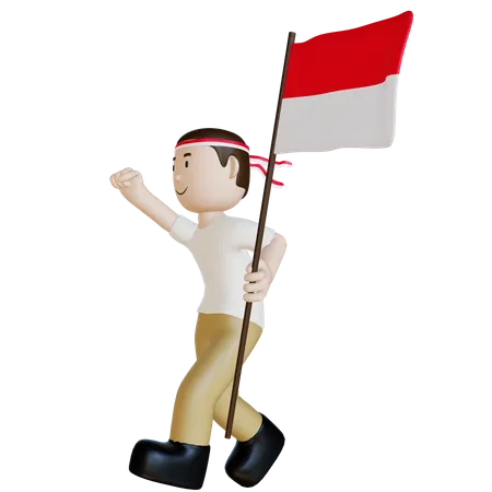 Homem indonésio comemorando a independência da Indonésia  3D Illustration