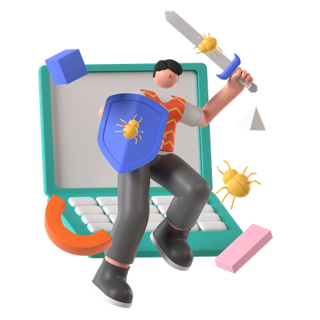 Homem instala firewall para proteção contra vírus  3D Icon