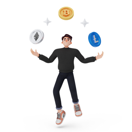 Homem investindo no mercado de criptografia  3D Illustration