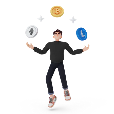 Homem investindo no mercado de criptografia  3D Illustration