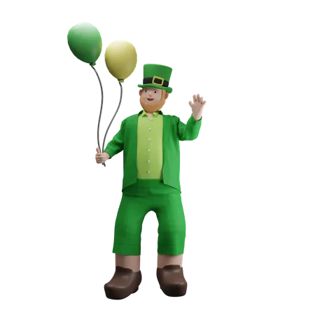 Homem irlandês segurando balões  3D Illustration