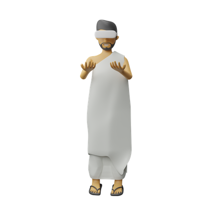 Homem islâmico aproveitando o mundo virtual  3D Illustration