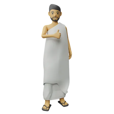 Homem islâmico aparecendo polegar  3D Illustration