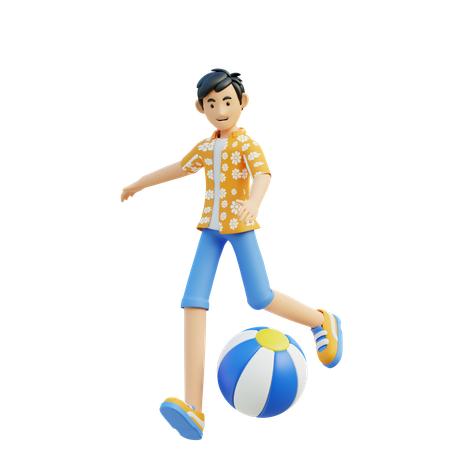 Homem joga bola de praia  3D Illustration