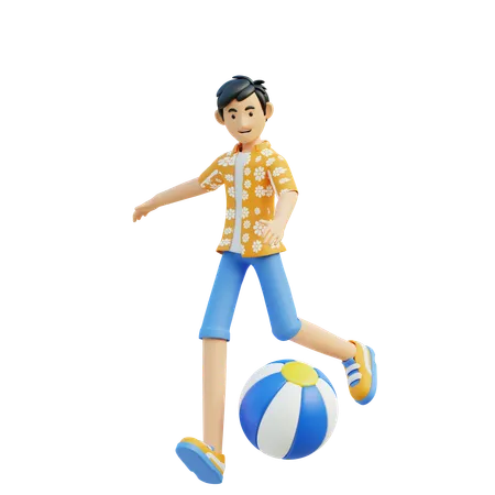 Homem joga bola de praia  3D Illustration