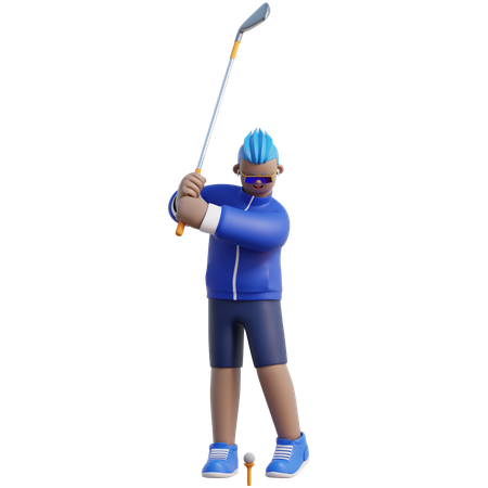 Homem joga golfe  3D Illustration