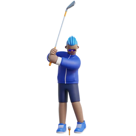 Homem joga golfe  3D Illustration