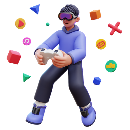 Homem joga jogo virtual  3D Icon
