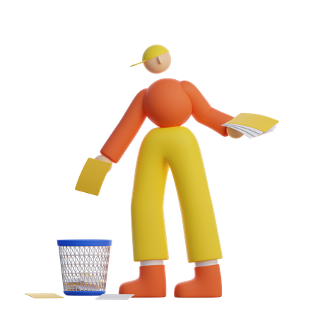 Homem joga lixo no lixo  3D Illustration