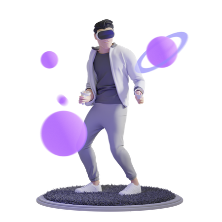 Homem joga Orbit com óculos VR  3D Illustration