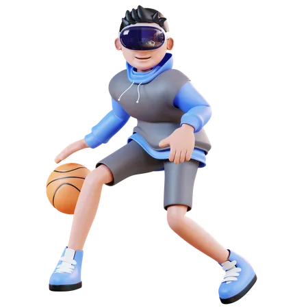 Homem jogando basquete virtual  3D Illustration