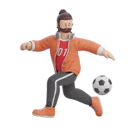 Homem jogando futebol  3D Illustration