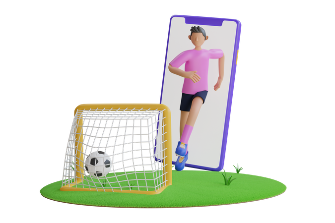 Homem jogando futebol no smartphone  3D Icon