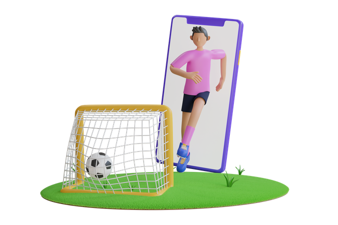 Homem jogando futebol no smartphone  3D Illustration