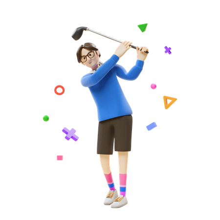 Homem jogando golfe  3D Illustration