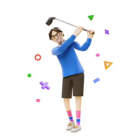 Homem jogando golfe  3D Illustration