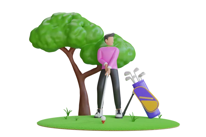 Homem jogando golfe  3D Illustration