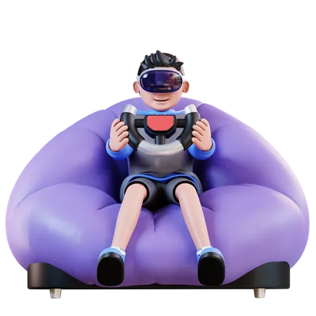 Homem jogando jogo virtual  3D Illustration